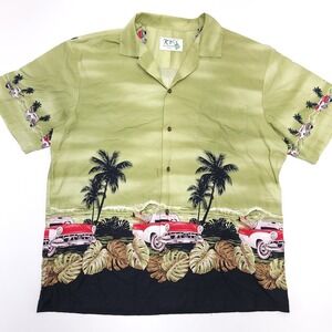 KY's‎ Hawaiian Shirt Cars Palm Tree Green Mens XL See Measurements